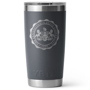Yeti Rambler 20oz charcoal tumbler with The Pennsylvania State University Seal